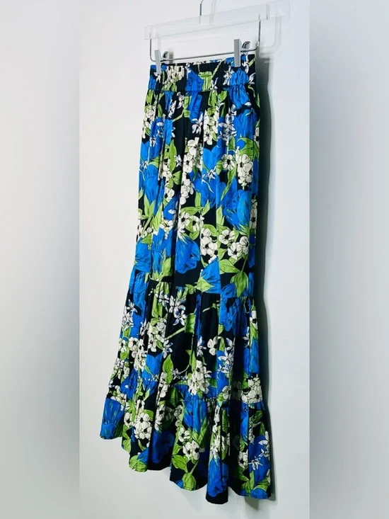 Elizabeth James The Label Surrey Blue Green Midi Skirt in Night Bloom - Picture 6 of 13